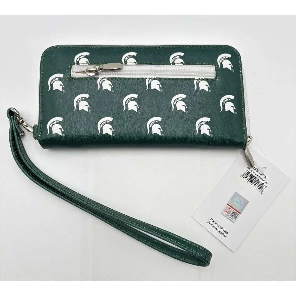 Michigan State Spartans Wristlet Wallet MSU Green White Logo NWT NCAA
